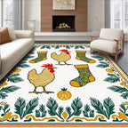Golden Roosters And Green Swirl Stockings Rug