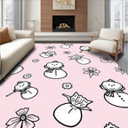 Whimsical Snowman Floral Pink Background Rug