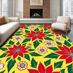 Vibrant Red White Floral Yellow Background Rug