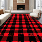 Crimson Black Plaid Squares Rug