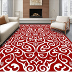 Crimson White Winter Swirl Ornamental Rug
