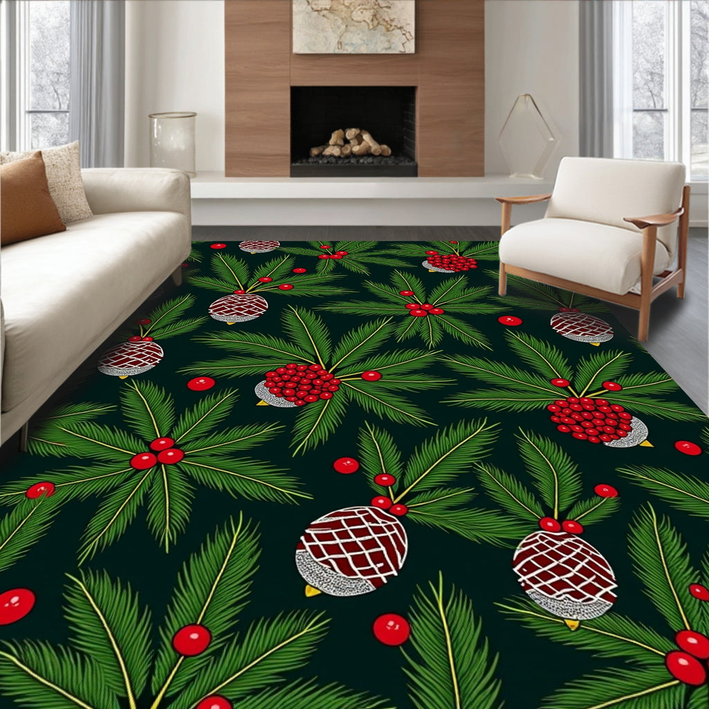 Festive Red Berry Pinecone Garland Rug