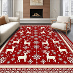 Red White Cream Reindeer Snowflake Garland Rug