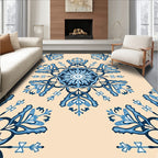 Navy Blue Floral Medallion Cream Rug