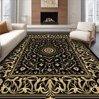 Black Gold Ornate Mandala Border Rug