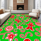 Red Gingerbread Man Swirls and Flowers Rug