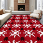 Crimson White Snowflake Geometric Arrangement Rug
