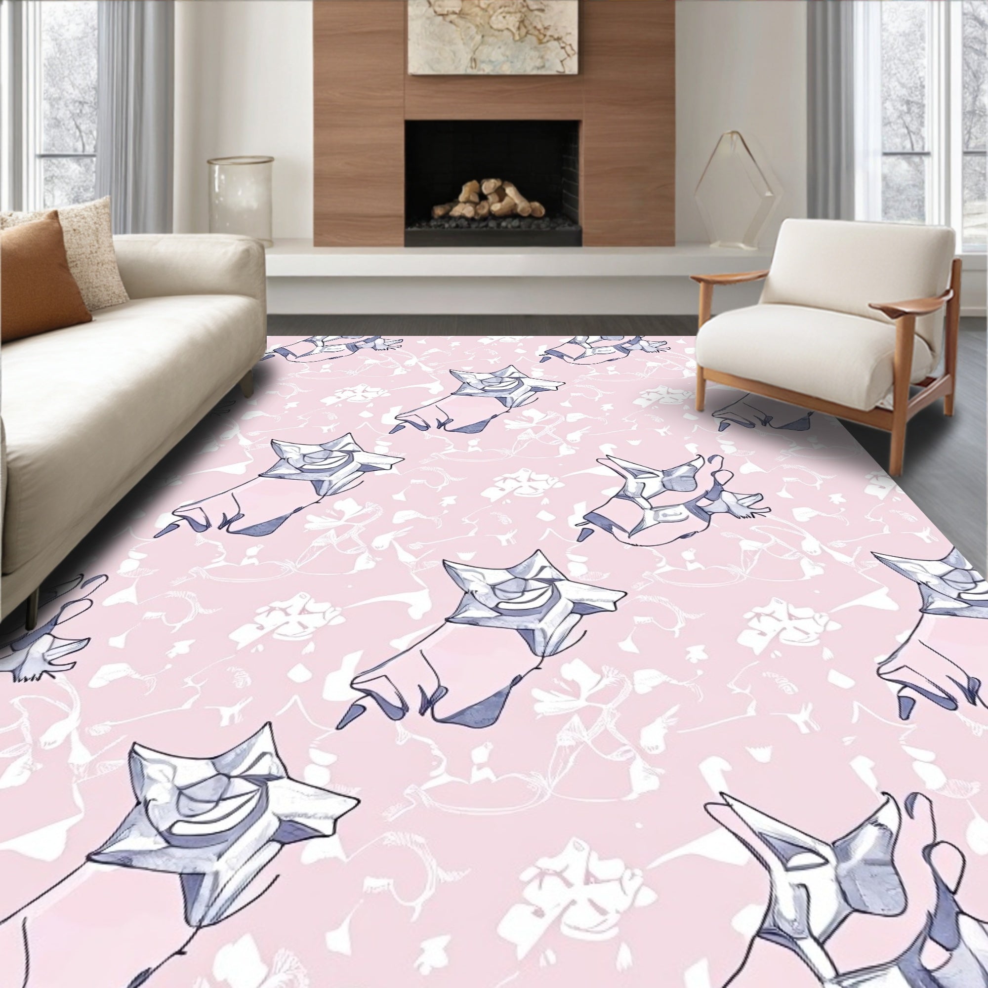 Pink Sakura Blossom Crystal Star Rug