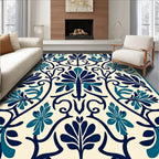 Naval Blue Leafy Vine Medallion Rug