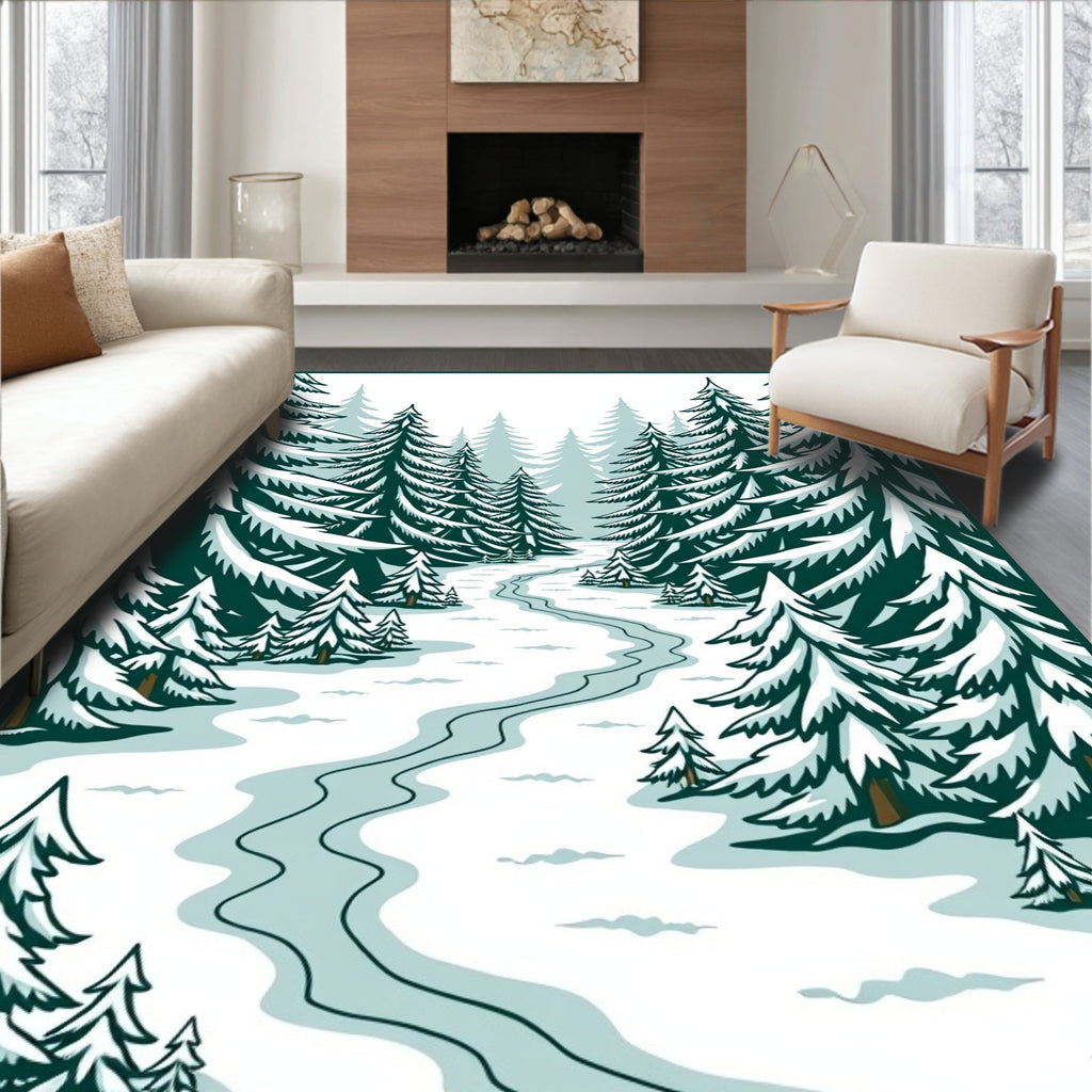 Winter Forest Snowy Pathway Rug