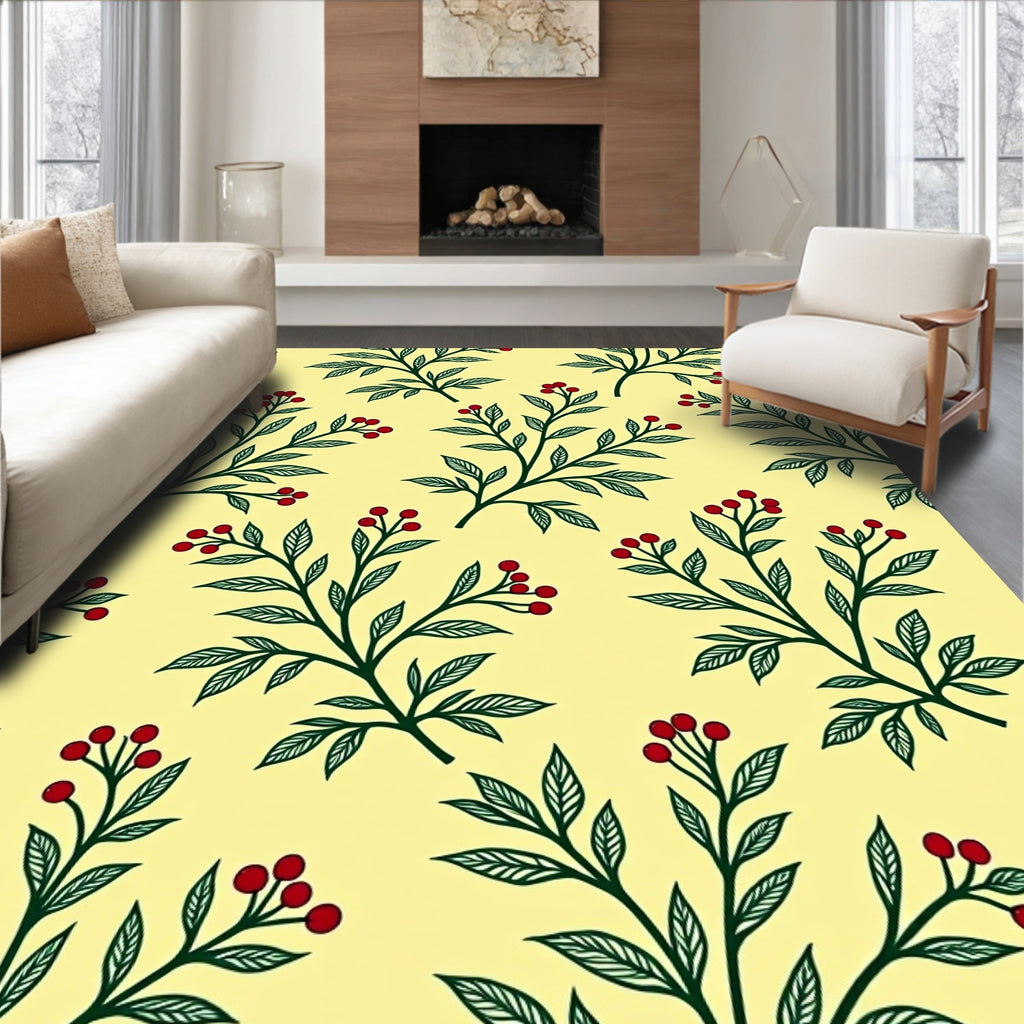 Yellow With Green Berry Branches Rug