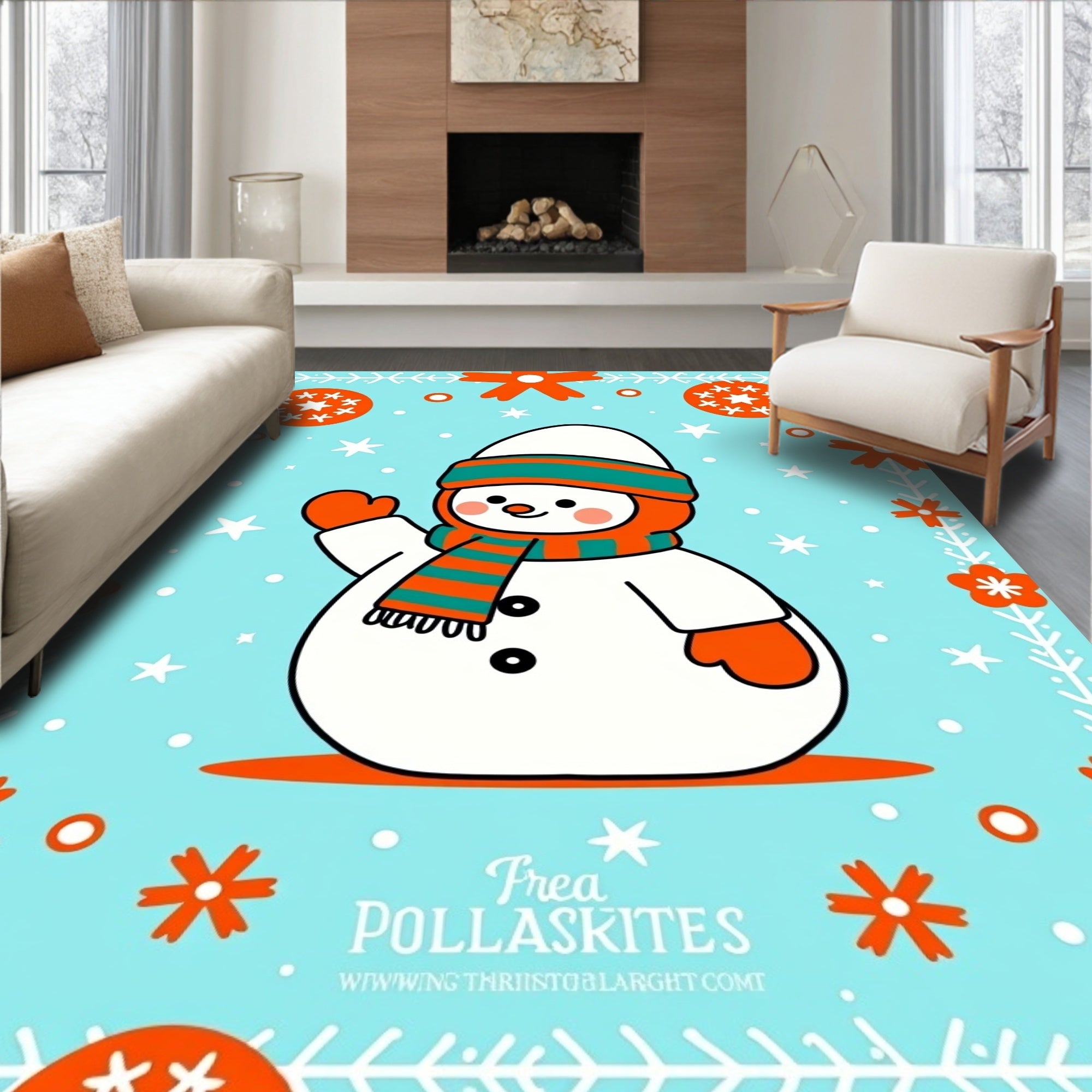 Winter Snowman Orange Festive Border Rug