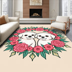 Pink Rose Wreath Adorable Puppies Rug