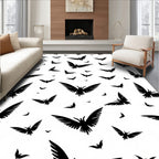 Black Silhouette Bat Swarm Rug