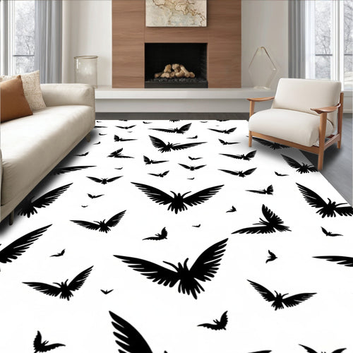 Black Silhouette Bat Swarm Rug