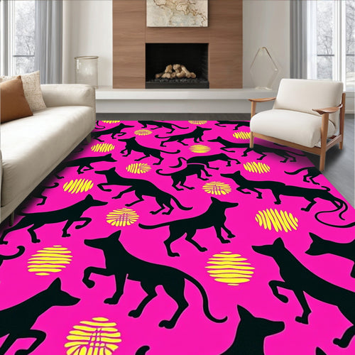 Black silhouette dogs on hot pink Rug