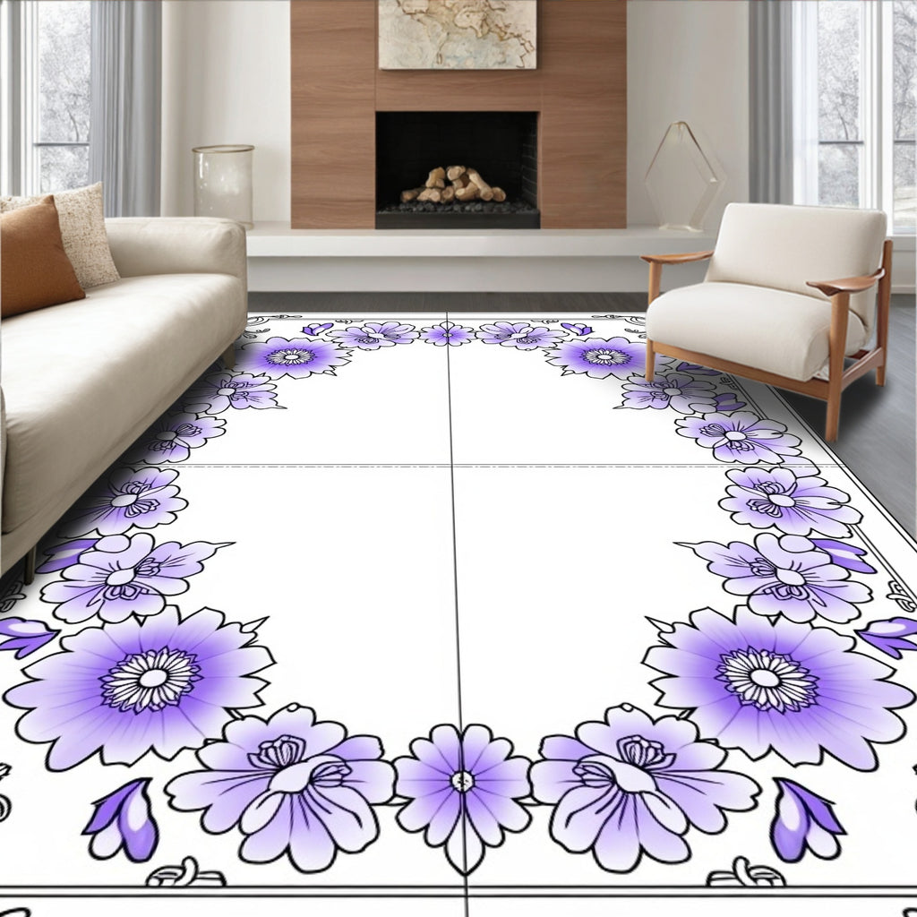 Purple Floral Border Frame Rug