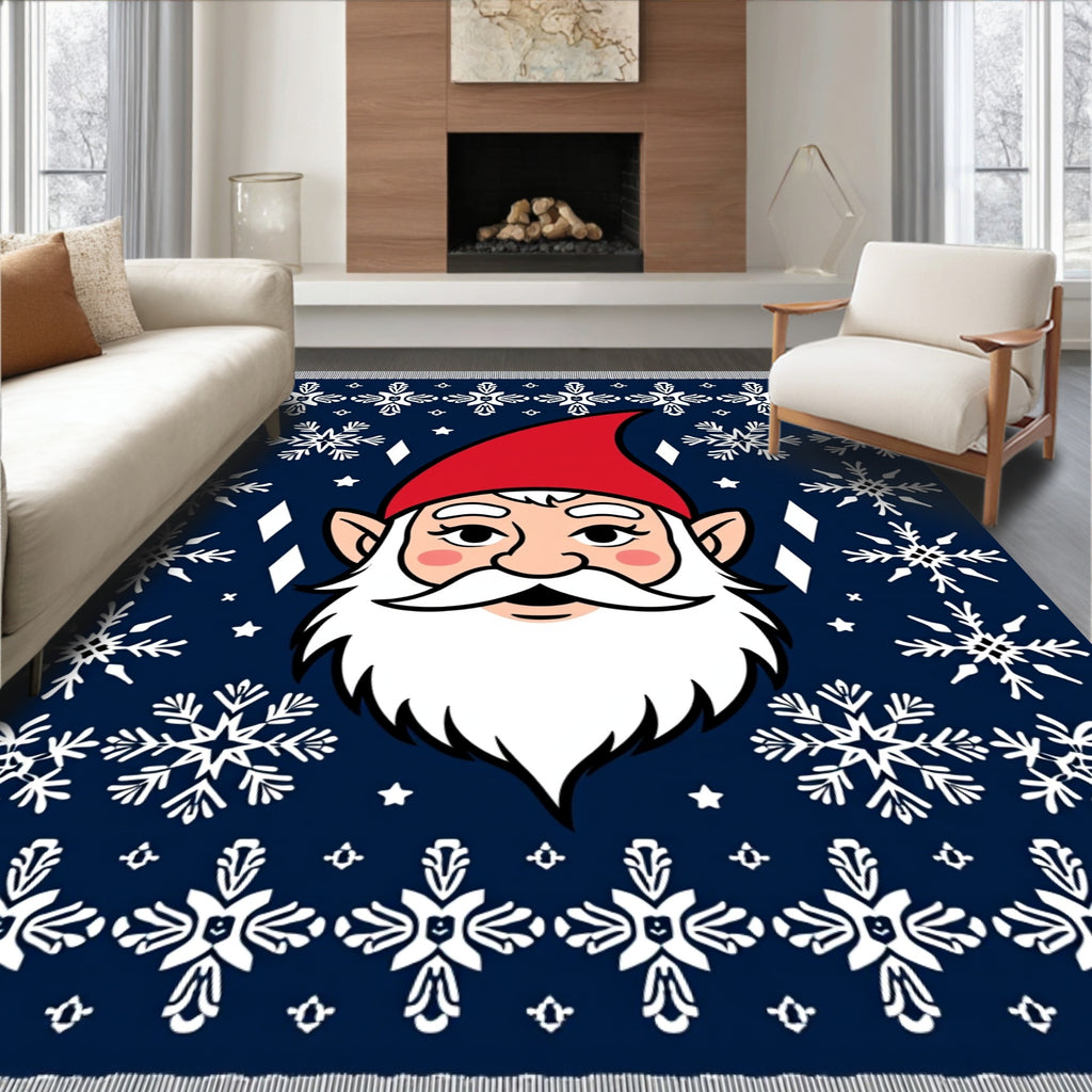 Festive Blue Snow Flake Gnome Rug
