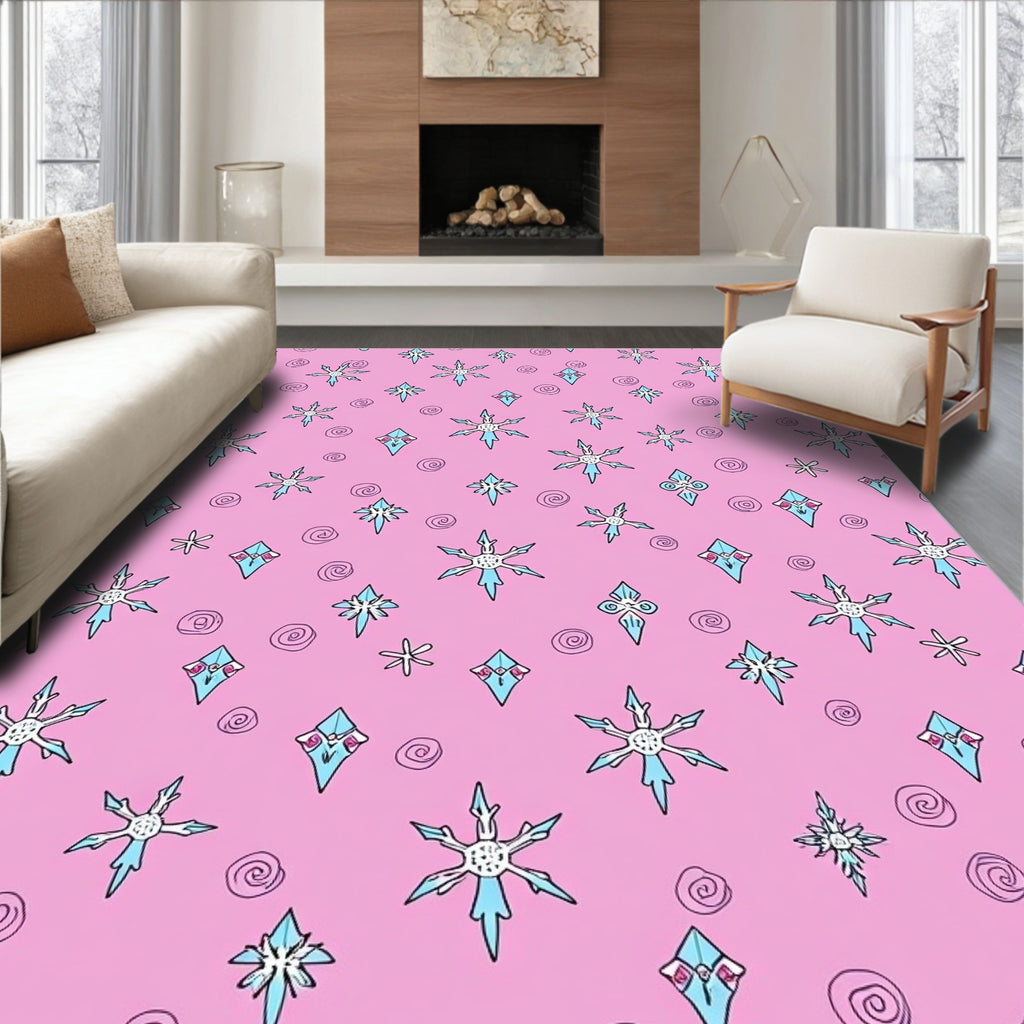 Pink Cyan Snowflake Starburst Medallions Rug