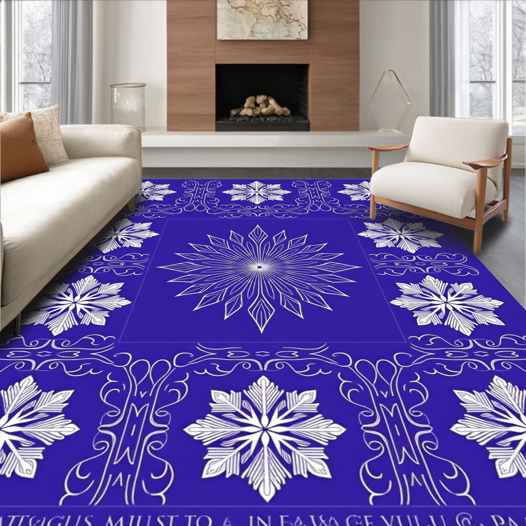 White Snowflake Blue Mandala Rug