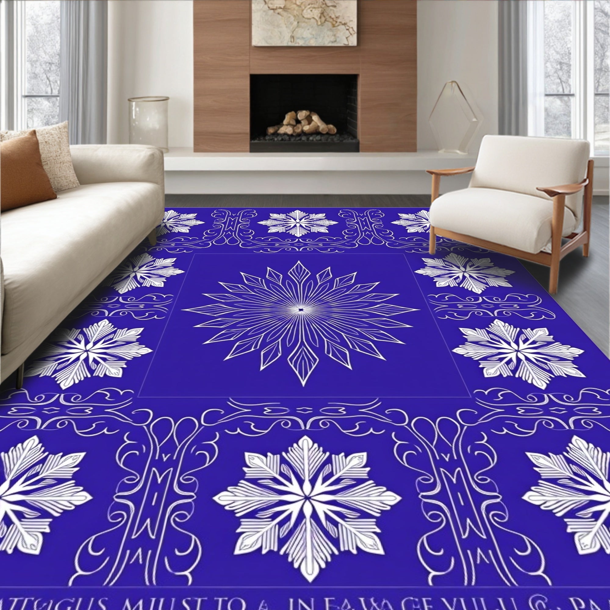 White Snowflake Blue Mandala Rug