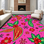 Merry Pink Holly Snowflake Bow Rug
