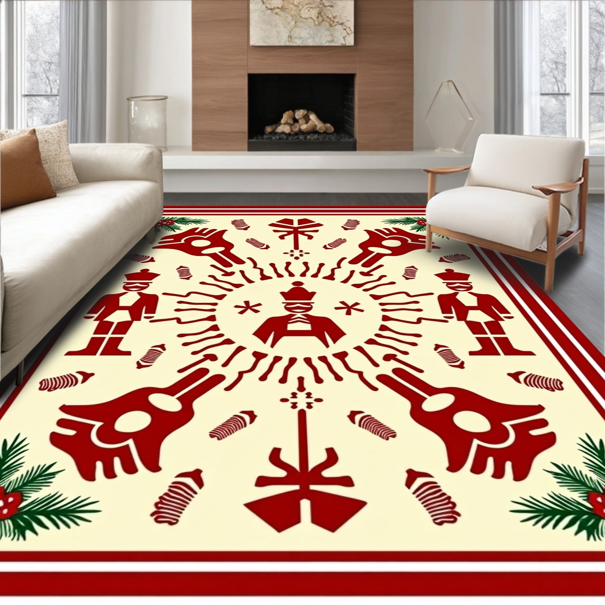 Festive Red Soldier Folk Art Mandala Rug