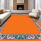 Bold Orange Green Floral Frame Rug