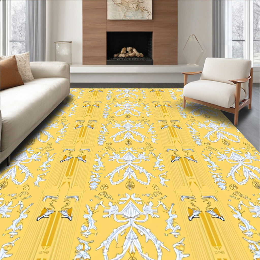 Yellow White Art Nouveau Floral Arch Rug