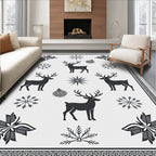 Rustic Black Deer Snowflake Motif Rug