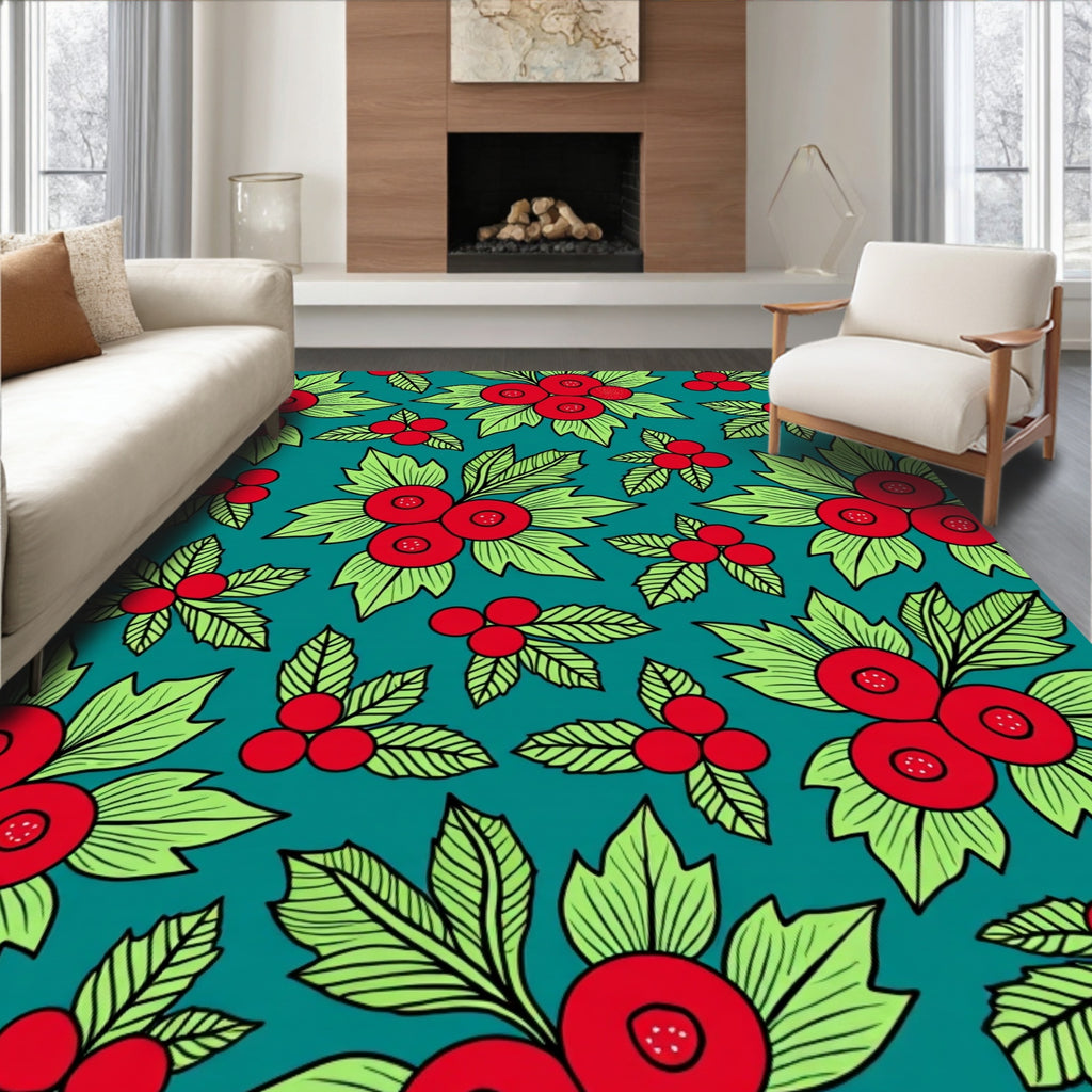 Radiant Red Berry Bright Leaf Scatter Rug