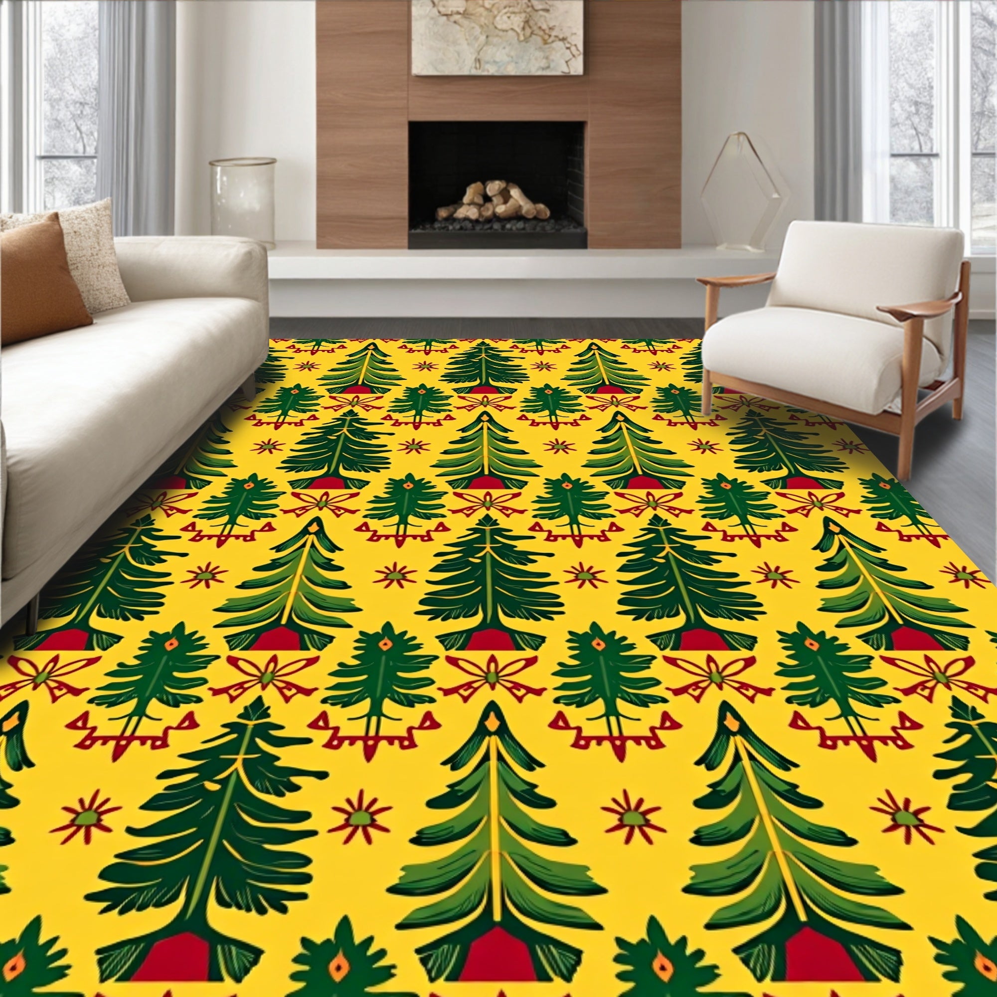 Foliage Pine Tree Folk Art Rug