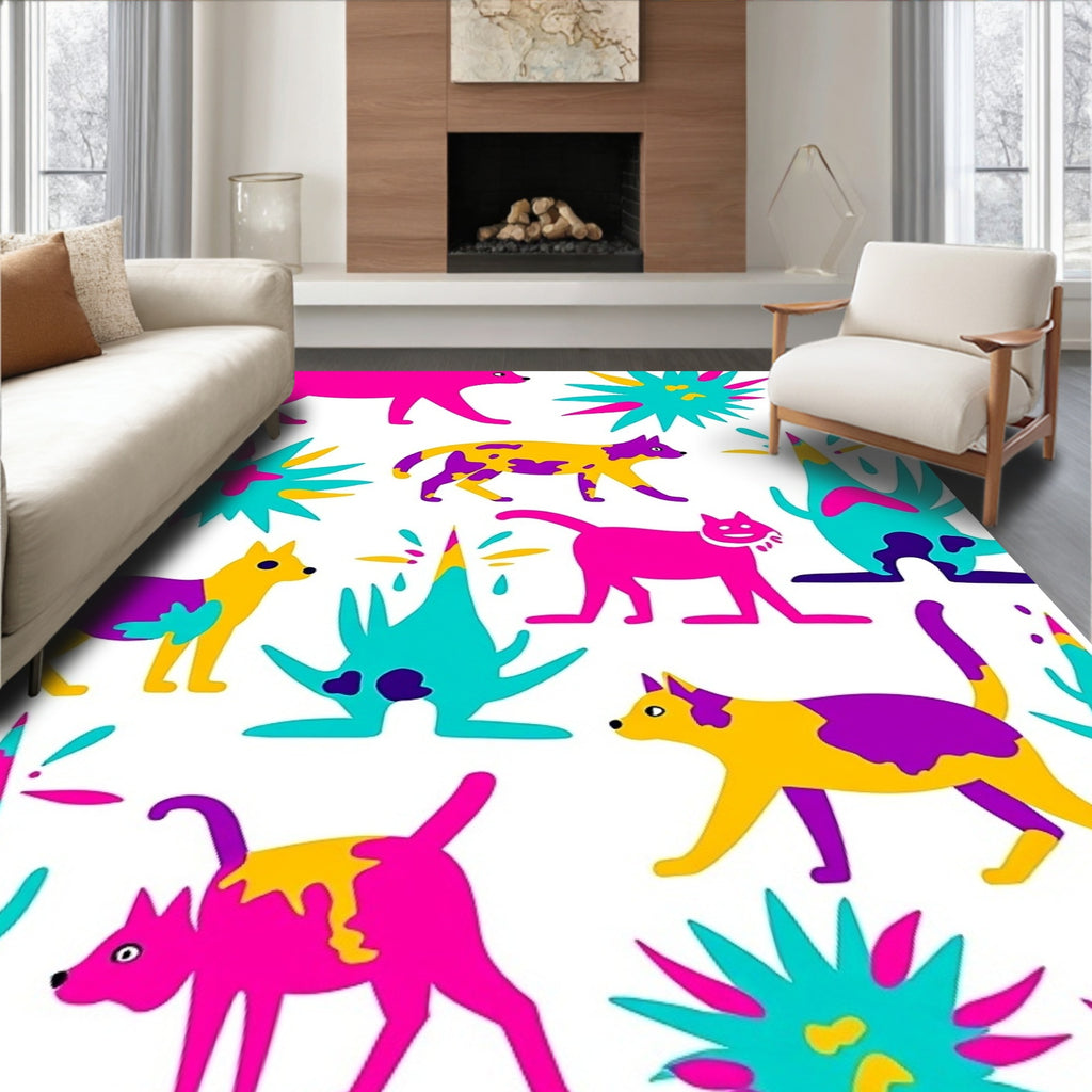Vibrant Pink Yellow Purple Animal Burst Rug