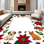 Red Floral Dogs Whimsical Border Rug