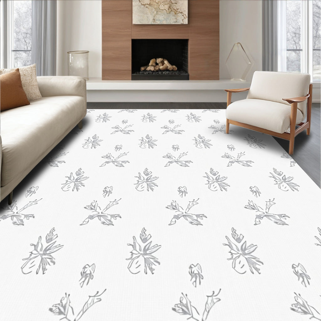 Light Gray Hand Drawn Floral Rug
