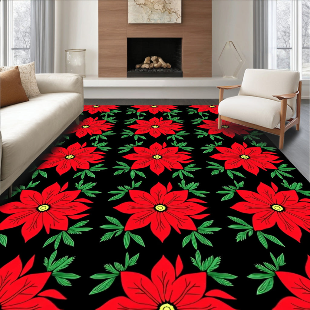 Bold Red Floral Poinsettia Foliage Rug