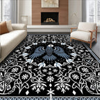 Mysterious Black Bird Floral Scroll Rug