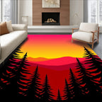 Vibrant Sunset Forest Mountain Layers Rug