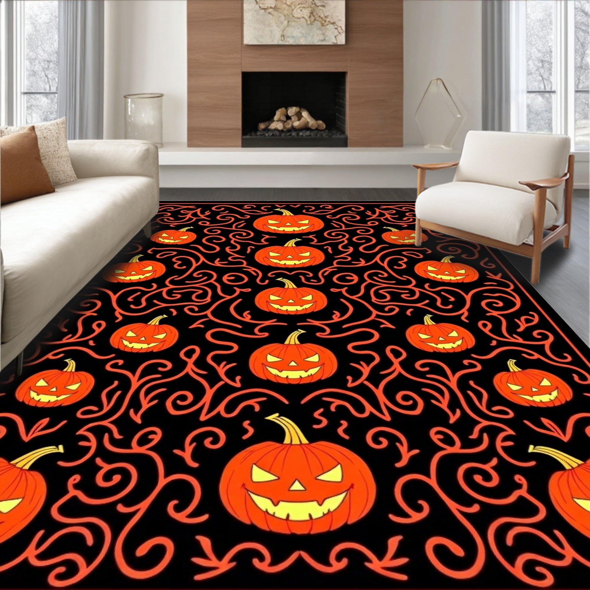 Orange Jack O Lantern Swirls Rug