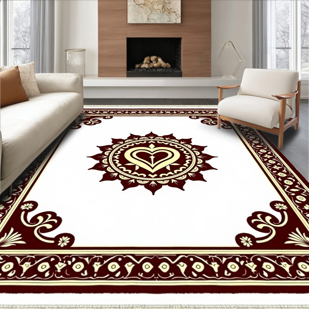 Crimson Heart Medallion Cream Border Rug