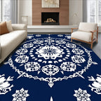 Deep Blue Intricate Floral Medallion Rug