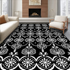 Black White Floral Geometric Art Nouveau Rug