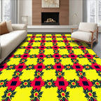 Bold Yellow Red Floral Grid Rug