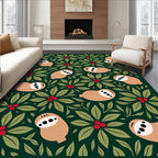 Whimsical Sloth Berry Leaf Collage Rug