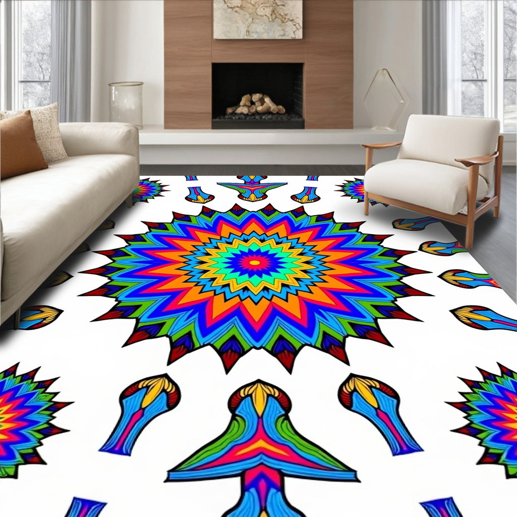 Vibrant Rainbow Mandala Echoes Rug