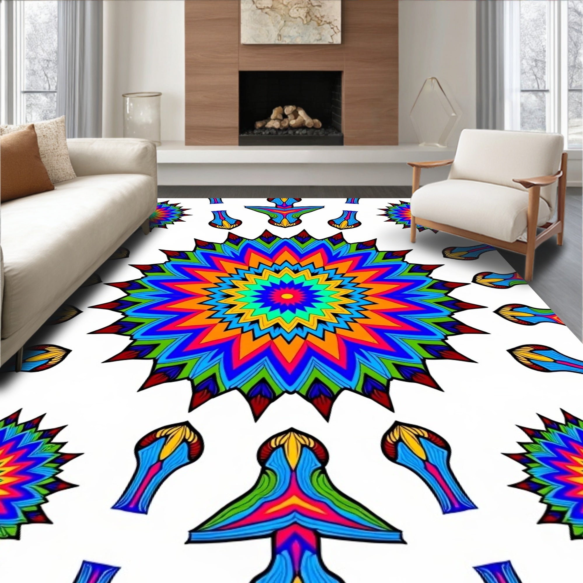 Vibrant Rainbow Mandala Echoes Rug