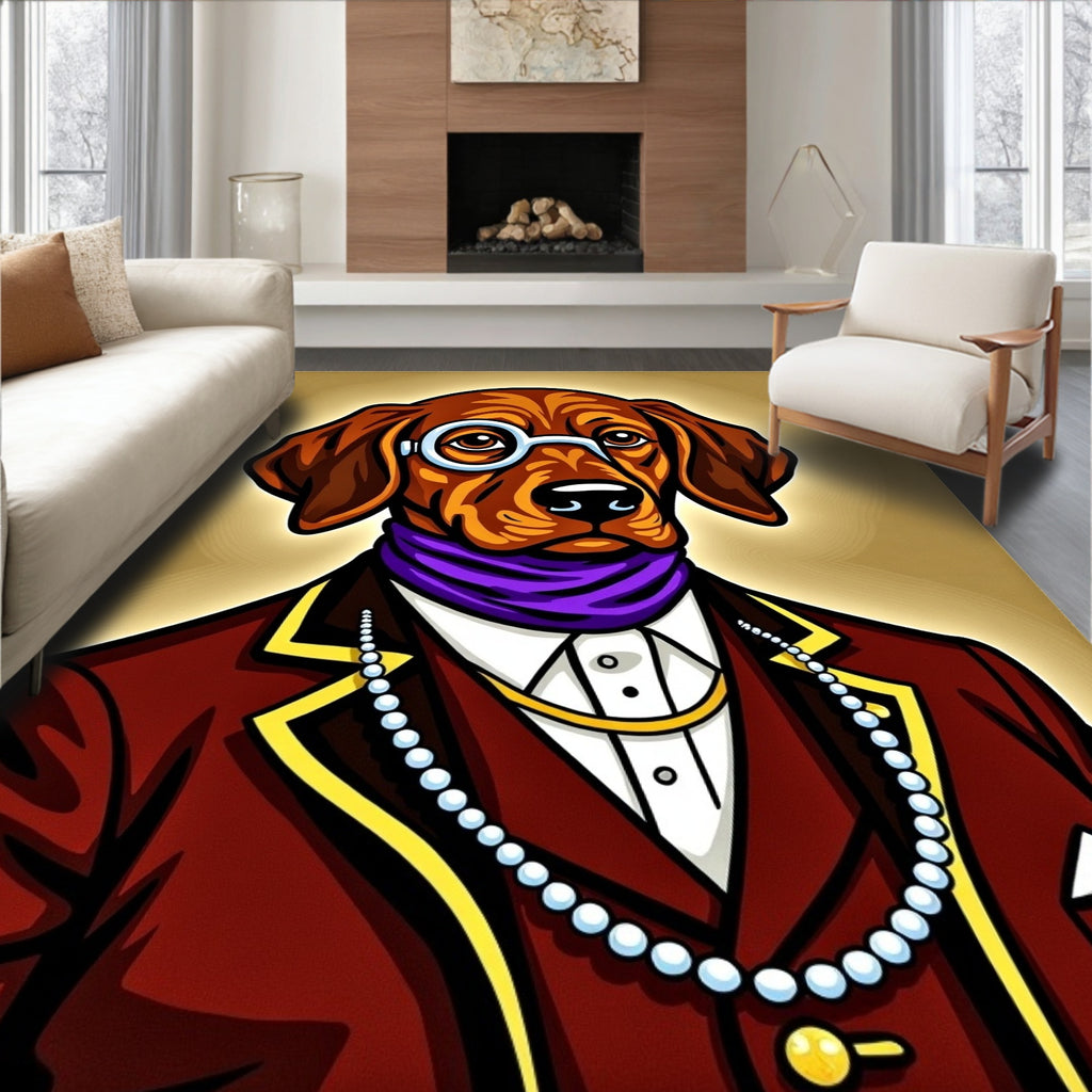 Dapper Dog Portrait With Monocle Rug
