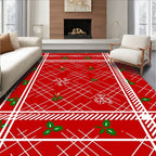 Warm Red Holly Snowflake Plaid Rug
