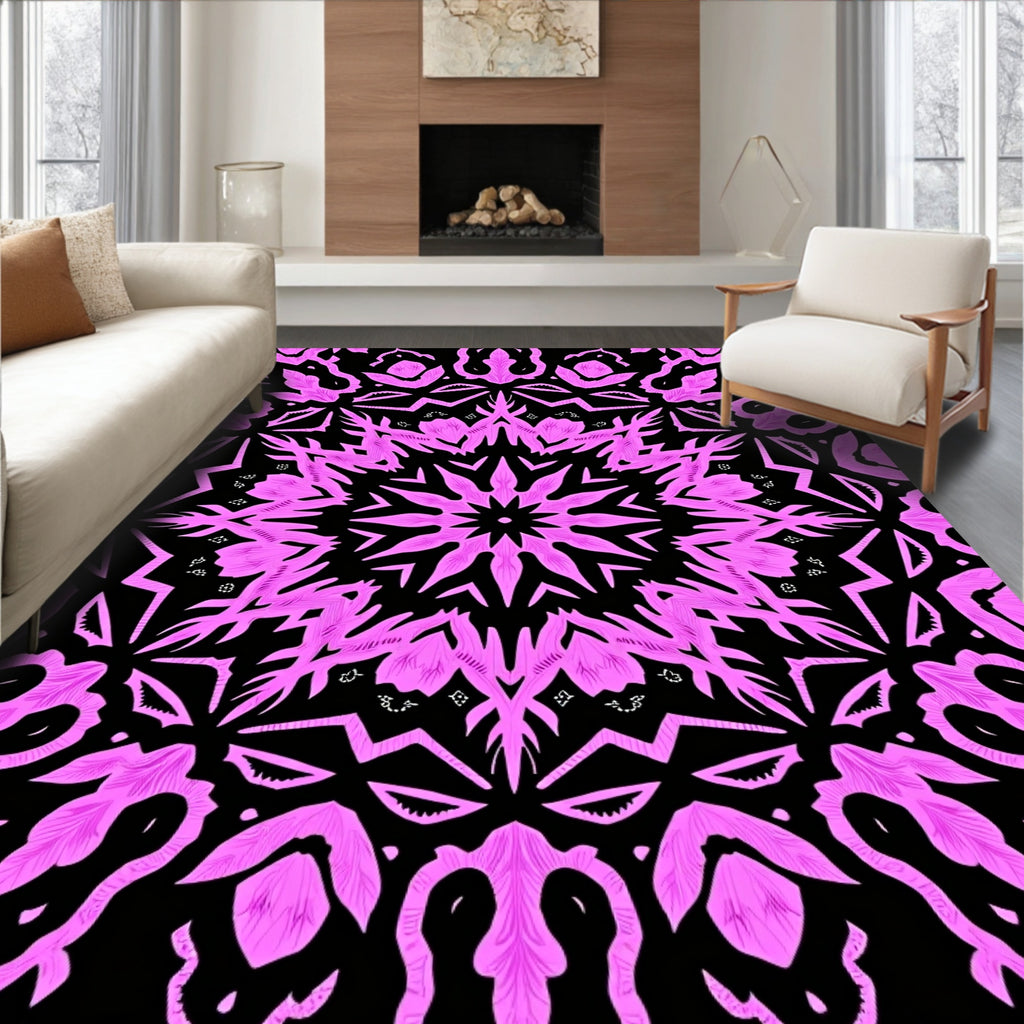 Vivid Pink Kaleidoscope Floral Statement Rug