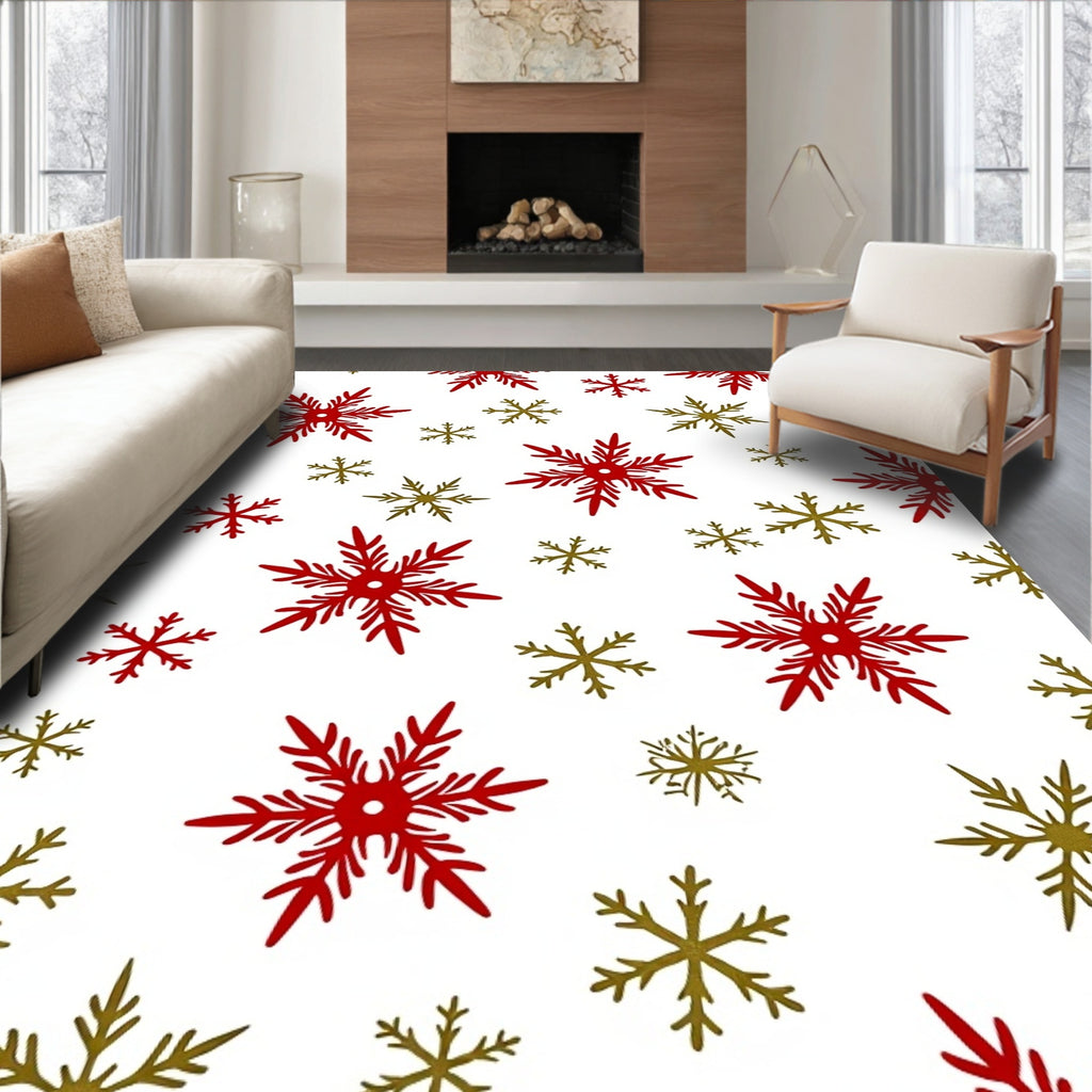 Crimson Gold Snowflake Scatter Rug